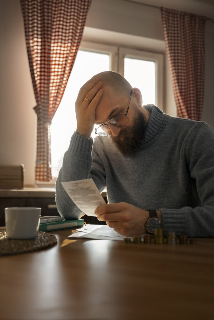 man looking bill energy crisis