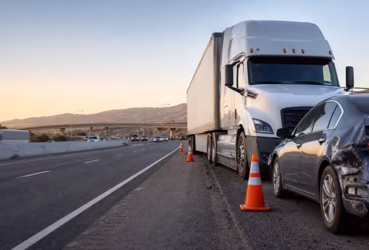 Semi-truck collision scene on Interstate 5 in Southern California