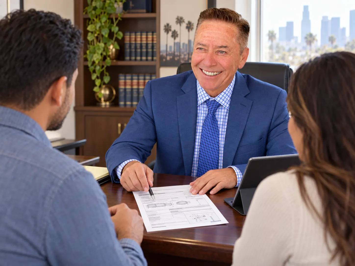 Attorney Luis M. Avila reviewing collision report documents during a client consultation