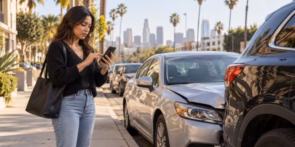 A rideshare passenger documenting a vehicle collision on a Southern California street